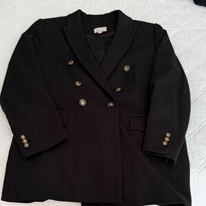 LOFT Black Double-Breasted Blazer with Gold Buttons